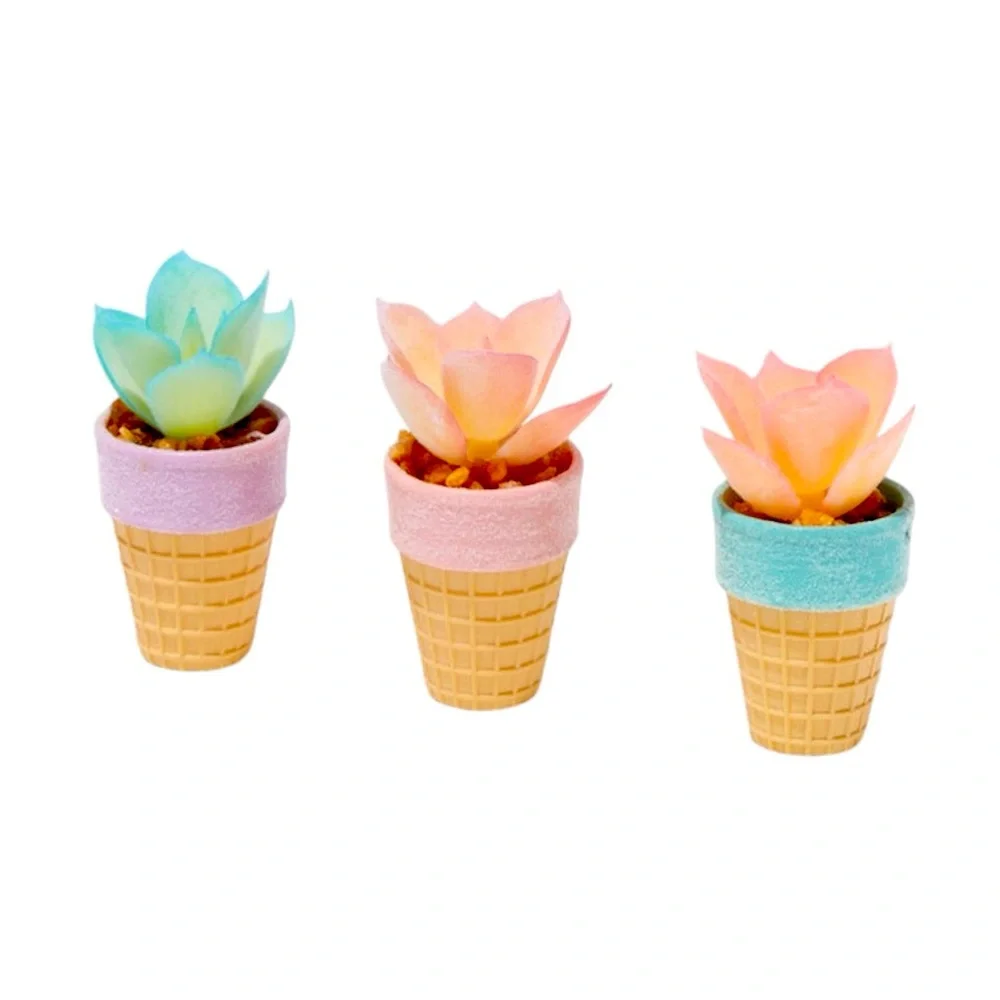 Ice Cream Cone Mini Faux Succulent Set - NWT